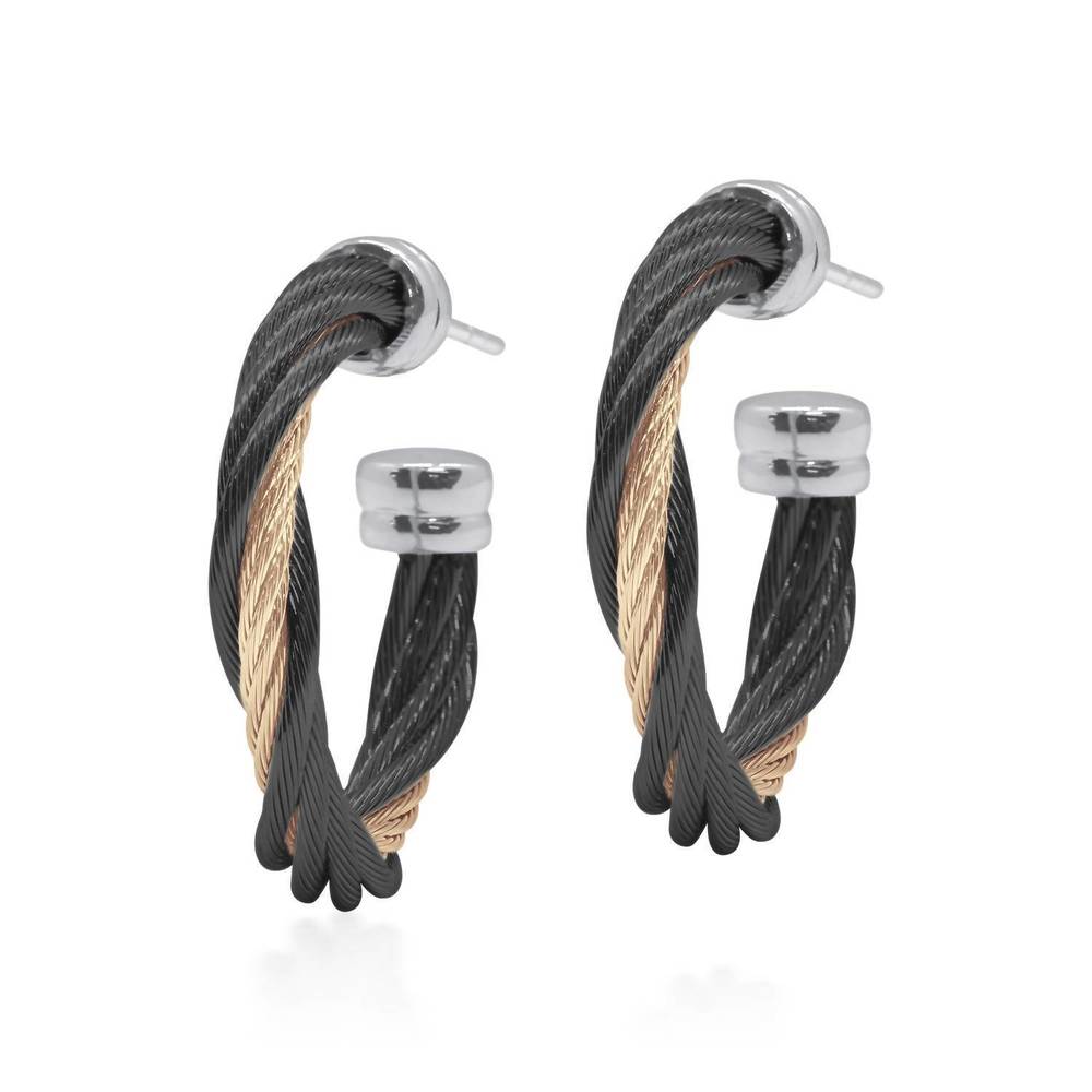NEW ALOR petite modern twist 3/4" hoop earring in black & carnation